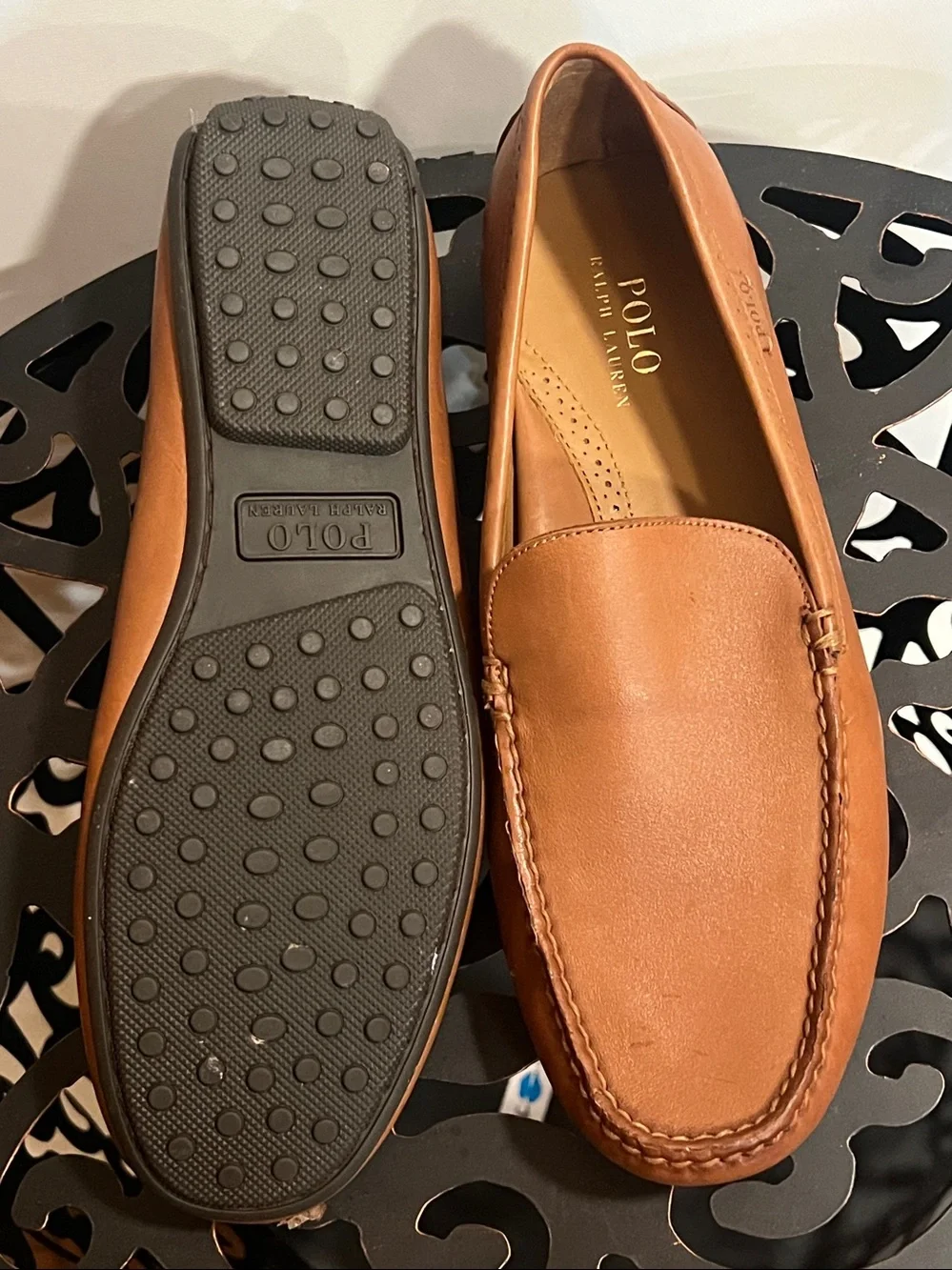 Polo by Ralph Lauren Men's Cognac Leather Slip-On Loafers Sz 12D